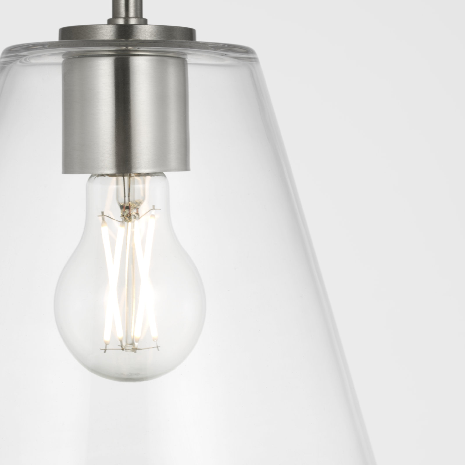 Hayden Dimmable Glass Cone Single Pendant Light, Clear, Brushed Nickel