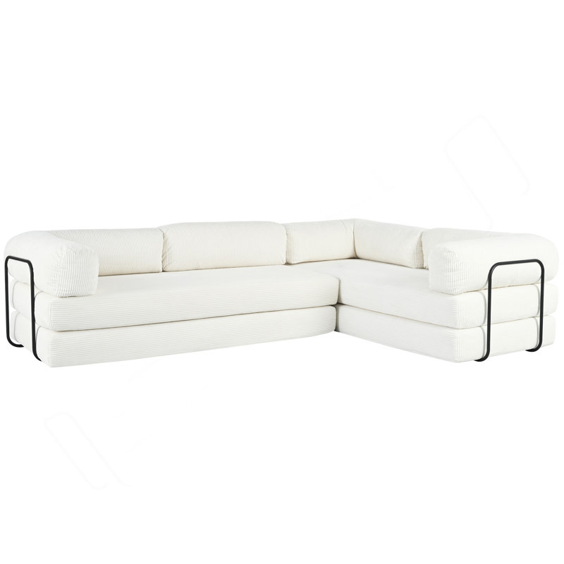 Canapé-lit modulaire en L en velours côtelé, idéal pour les salons et les appartements, Polyester beige, Beige