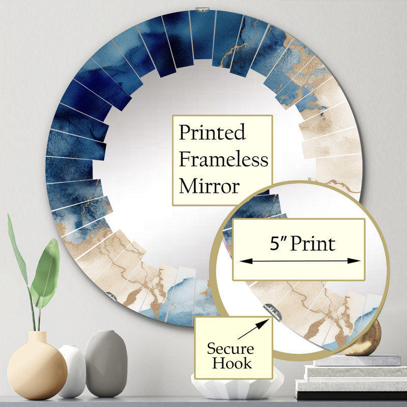 Miroirs muraux ronds bleus et dorés neutres - bleu, 24 po x 24 po