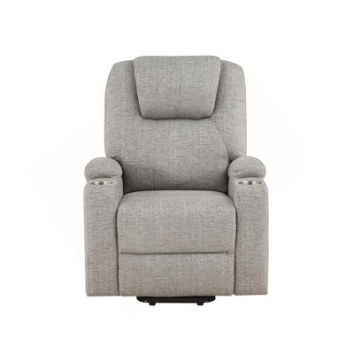 Light Gray Chenille Recliner W/Power Lift & Massage