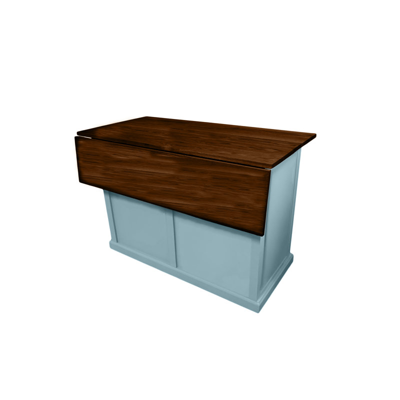Traditional 48" Solid Wood Kicthen Island with trash bin compartment and Drop Leaf, Interesting Aqua