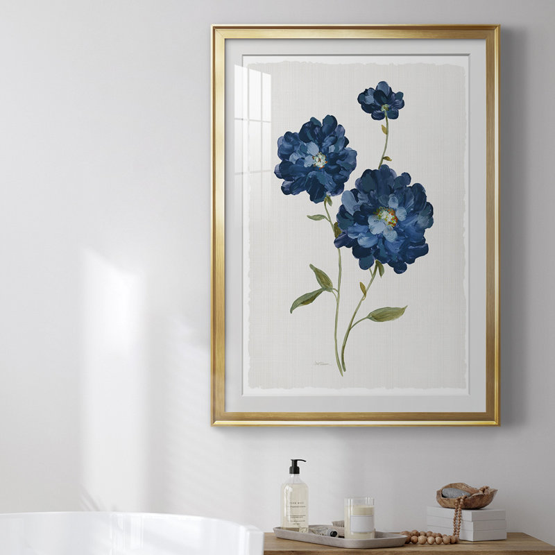 «Blue Mums», reproduction encadrée de qualité supérieure - prête à être accrochée, Encadrement doré