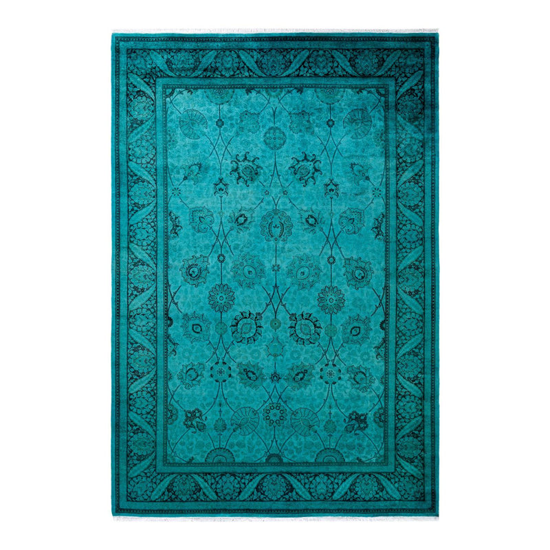 Tapis unique bleu / bleu sarcelle de 6 pi 2 po x 9 pi Ayuka