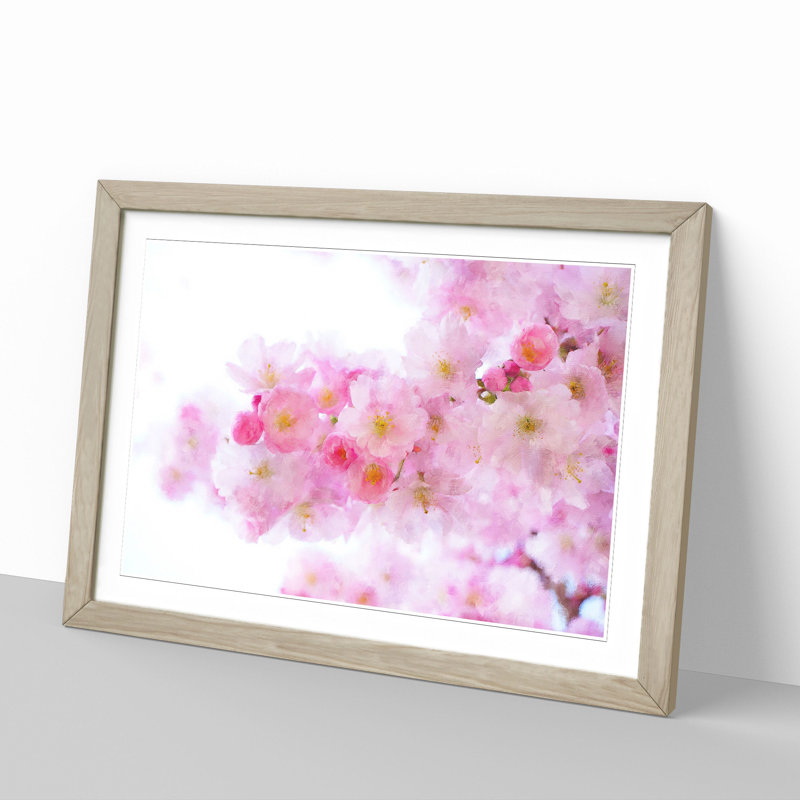 Pink Cherry Blossom Flowers Vol.11 - Framed Print, 48cm H x 65cm W x 2cm D, Oak Framed