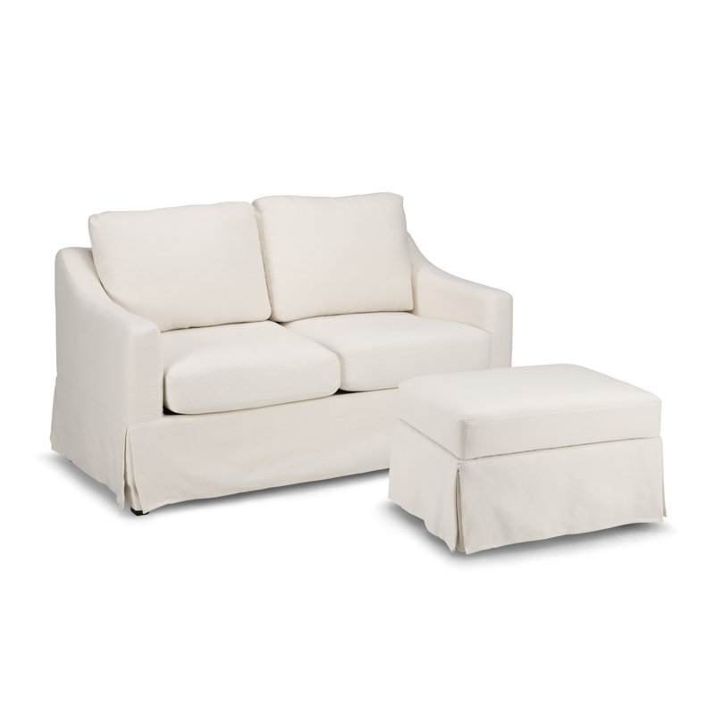 57W Loveseat And Storage Ottoman With Slipcovers, Ivory