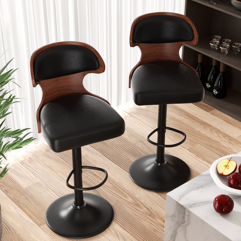 Tabourets de bar pivotants avec dossier Olivetti, Noir, 2, Noir