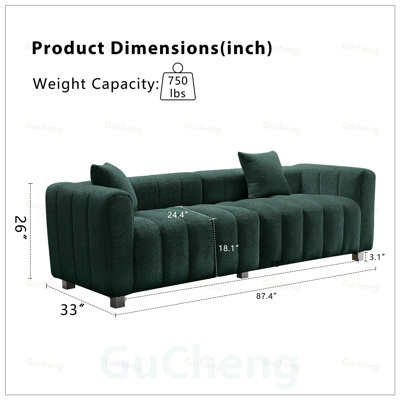 Premium Velvet 3-Seater Sofa with Metal Legs and 2 Pillows, Modern Bubble Upholstered Loveseat for Living Room and Bedroom