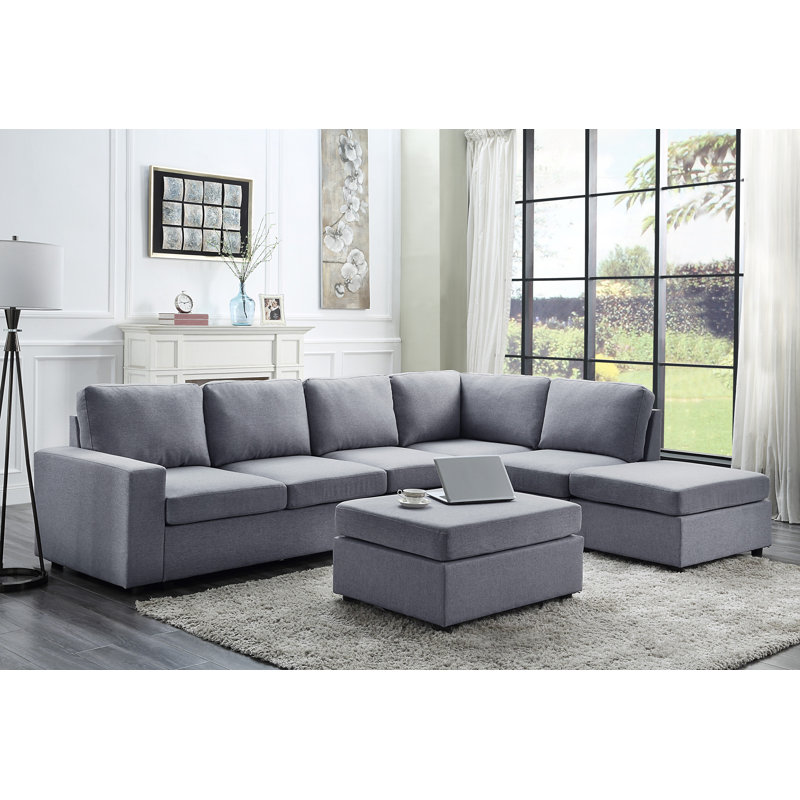 Auner Upholstered L-Shaped Sectional Reversible, Light Gray Polyester