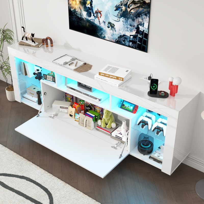 Meuble télé flottant pour téléviseur de 70 po ou moins, Blanc