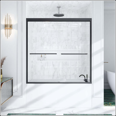 Semi-Frameless Double Sliding Shower Door with 6mm Tempered Glass, Stainless Steel Rollers, and Multi-Layer Waterproofing