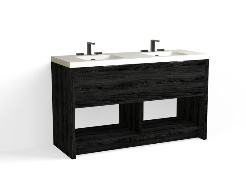 Vista 60" W Freestanding Double Bathroom Vanity, White Matte, Charred/Matte Black, 8" Widespread