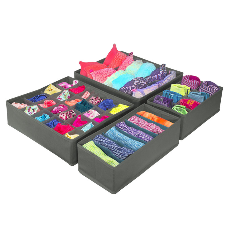Rangement pliable sous le lit 4 pièces, gris