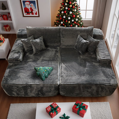 Boneless 81" Sleeper Sectional, Corduroy Sectional Sofa Bed, Double Lounge Chaise, Cloud Plush Modular Sofa Bed, No Assembly Required
