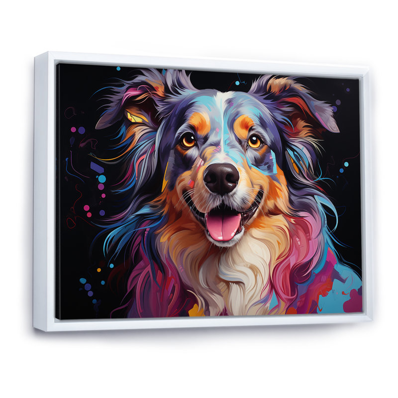 Chien, berger australien, Allure I sur toile, Cadre flottant blanc, H 44 po x l 34 po