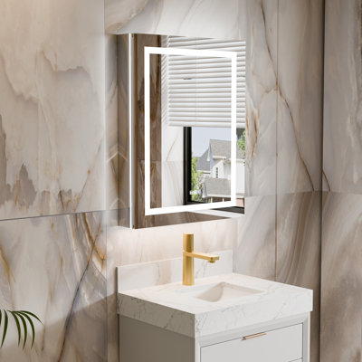 Pharmacie pour salle de bain à DEL avec miroir à puissance élevée 1800 W et porte à fermeture en douceur ou avec fixation en surface 5 fois avec miroir grossissant
