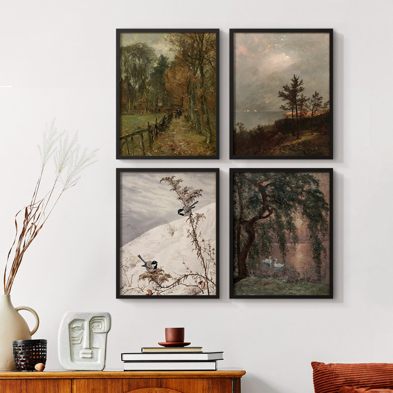 «Vintage Landscape CXI», ensemble de 4 encadrés, H 14 po x l 44 po, Noyer