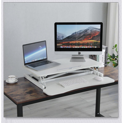 32 Inch Height Adjustable Desk Converter, Sit to Stand Riser with Dual Monitor and Laptop Workstation, Wide Keyboard Tray