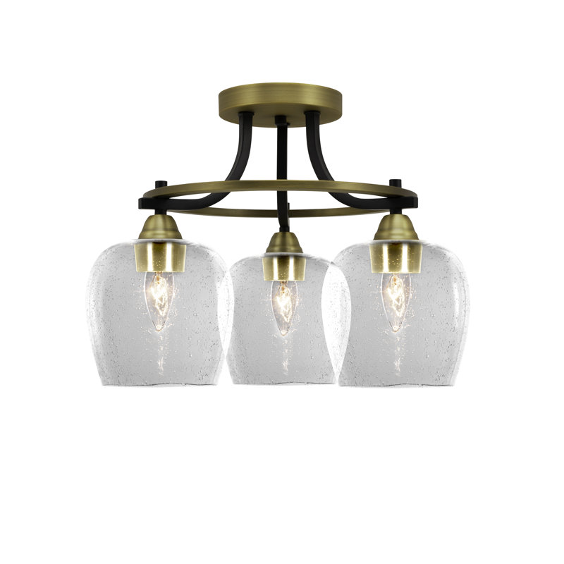 Luminaire semi-encastré 3 lumières Gerodi Paramount en noir mat et laiton avec verre transparent de 6 po