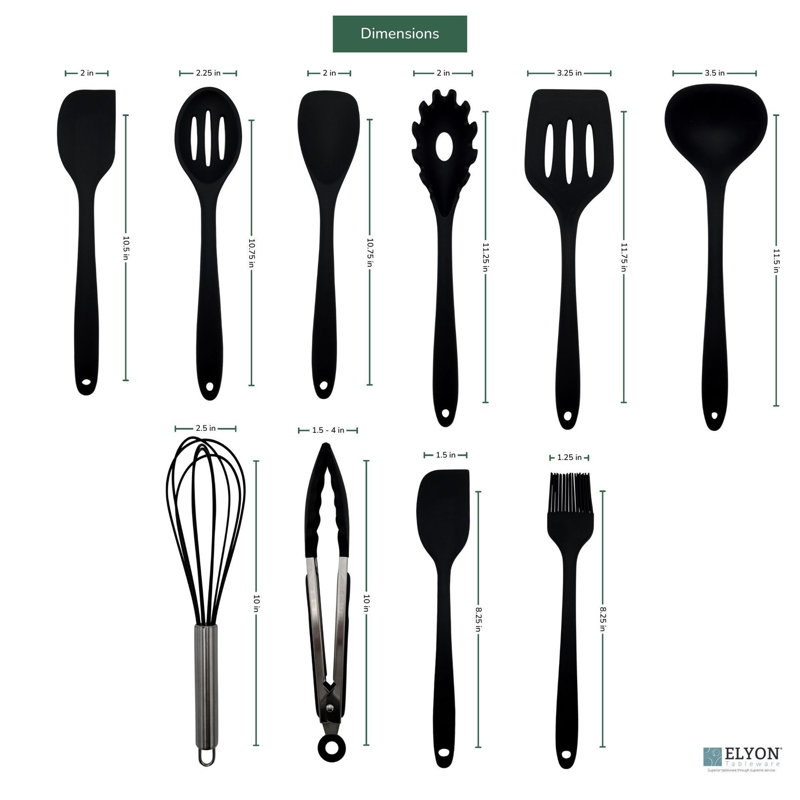Ensemble d'ustensiles de cuisine 10 pièces Elyon, Noir