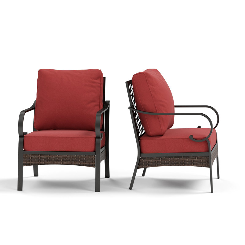 Méridienne d'extérieur en métal Hepatique, Coussin rouge / cadre noir