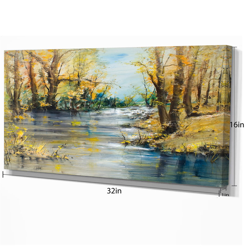« automne forest river », reproduction sur toile tendue, H 16 po x l 32 po x P 1 po