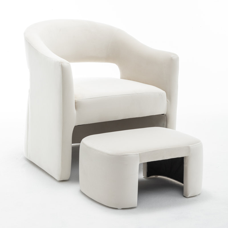 Fauteuil demi-tonneau avec repose-pieds Kyah, Beige