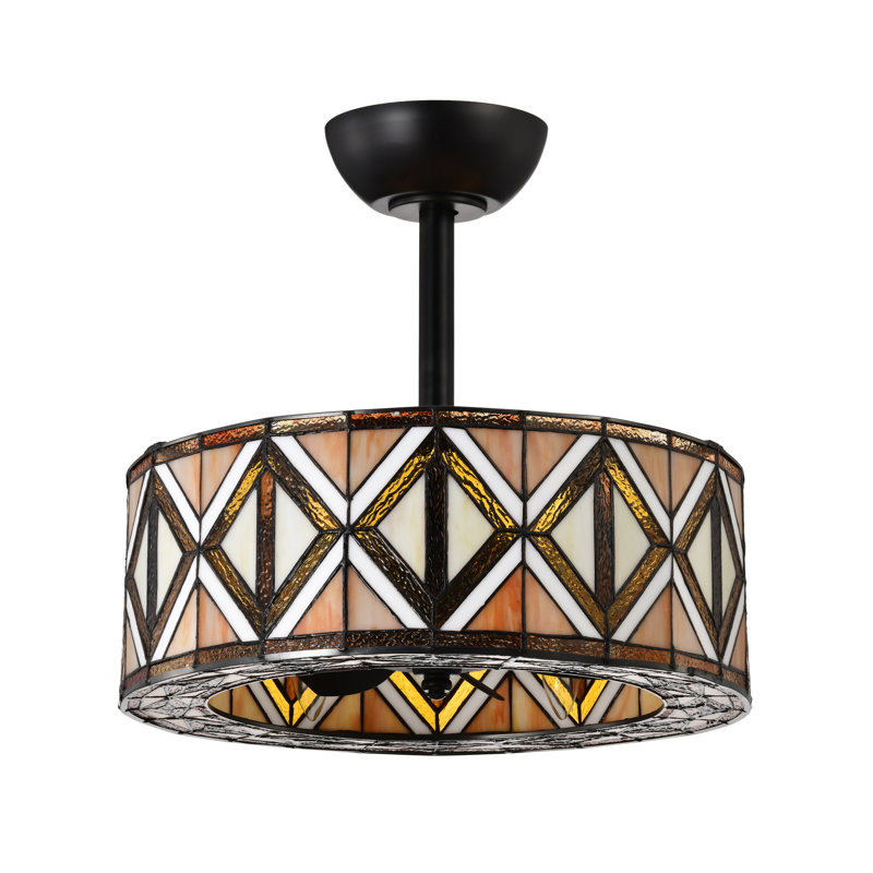 Cancha Marble And Ivory Tiffany Glass Lighted Ceiling Fan W Remote