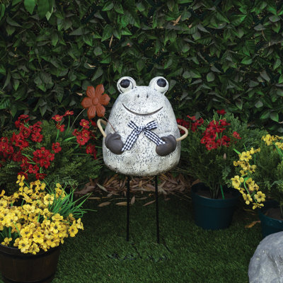 Statue de jardin grenouille 24 "avec fleur H 24"