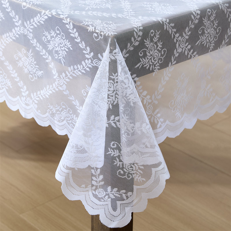 Hayson Floral Lace Fabric Tablecloth, Lace Fabric Table Cloth for Rectangle Tables, Wrinkle Resistant Tablecloth, Patterned Scalloped Tablecloth
