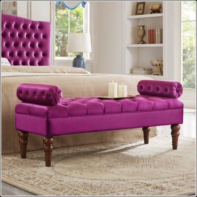 Banc de lit long en velours pour chambre à coucher, banc de fenêtre rembourré avec bouton touffeté, banc de vestibule, banc de traversin pour le salon - violet