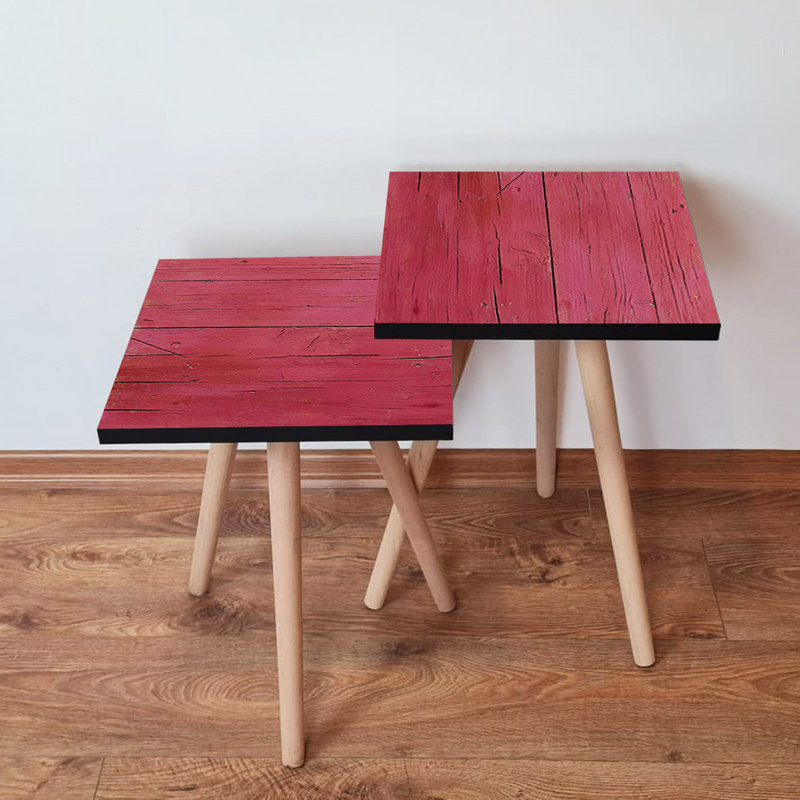 Modern Pink Nesting Table Set (2 Pieces), Solid Color Design, 13.8 x 18.5 x 13.8 inches (Larger Table: 13.8 x 18.5 x 13.8 inches, Smaller Table: 13.8 x 16.5 x 13.8 inches) | 100% MDF with Beech Wood Legs | Stylish and Functional for Home Decor