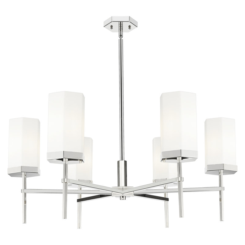 Downtown Urban - Nemec - Lustre suspendu 6 lumières 32 po , Nickel poli, Blanc mat