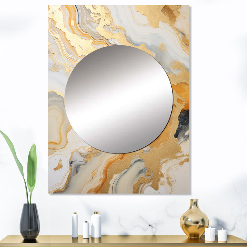 Yissell Gold and White Marble River - miroir décoratif en marbre, miroir mural doré, impression d'art en métal, 40 po x 30 po