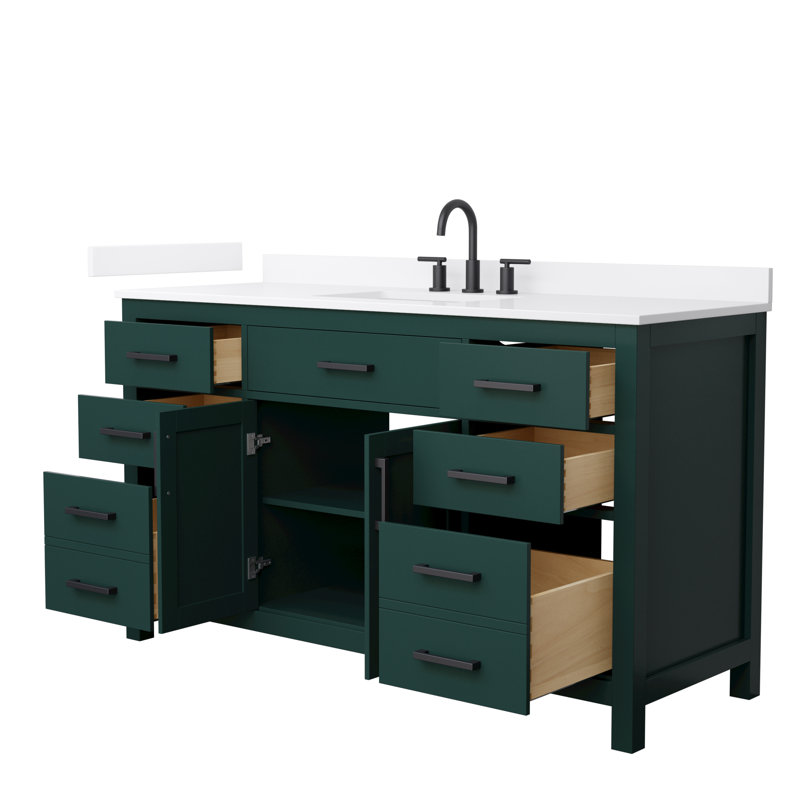 Beckett 60" Freestanding Single Bathroom Vanity with Quartz Top, White Quartz, Green, Matte Black