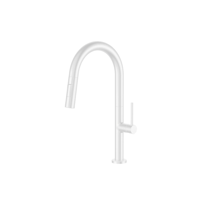 Moochi Pull Out Single Handle Kitchen Faucet, Matte White