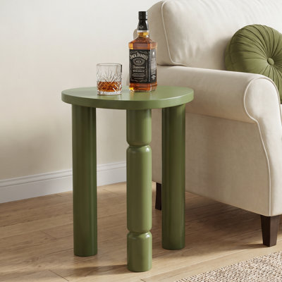 Table d'appoint ovale vert olive de 19,09 pouces avec pieds colonnes asymétriques