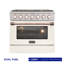 KUCHT Professional 36 po 5,2 pieds cubes Cuisinière à double combustible pour gaz propane avec brûleurs scellés et four à convection en acier inoxydable avec porte de four blanche, boutons blancs et poignée en or rose et anneaux de bouton en or rose-87227283-87227274