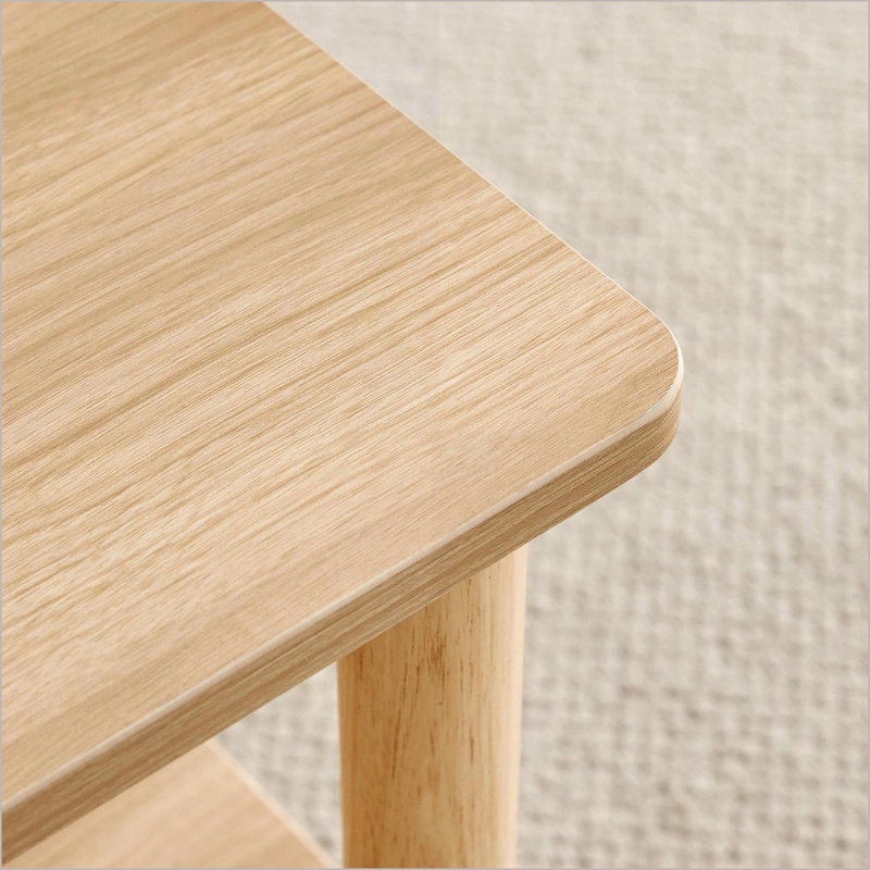 Table basse à 2 niveaux pour le salon - Noyer / bois naturel, panneau de fibres à densité moyenne facile à nettoyer et bois massif, pieds en bois d'hévéa stables