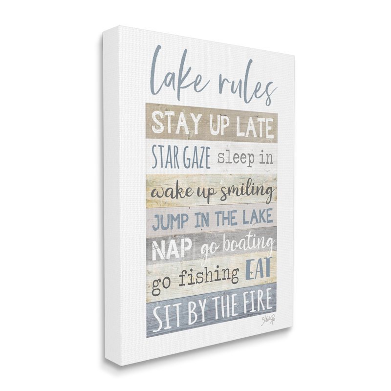 «Lake Rules Typographie Rustic Holiday Cabin Sign» par Marla Rae - impression, Toile tendue, L 16 po x H 20 po