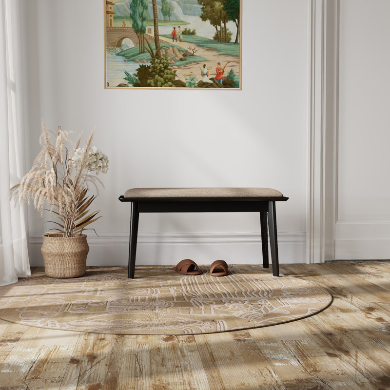 Banc rembourré en bois massif, H 19 po x l 35 po x P 14 po , Gruau, Noir