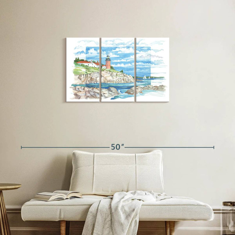 Vue du phare Gillard West Quoddy, H 20 po x l 33 po