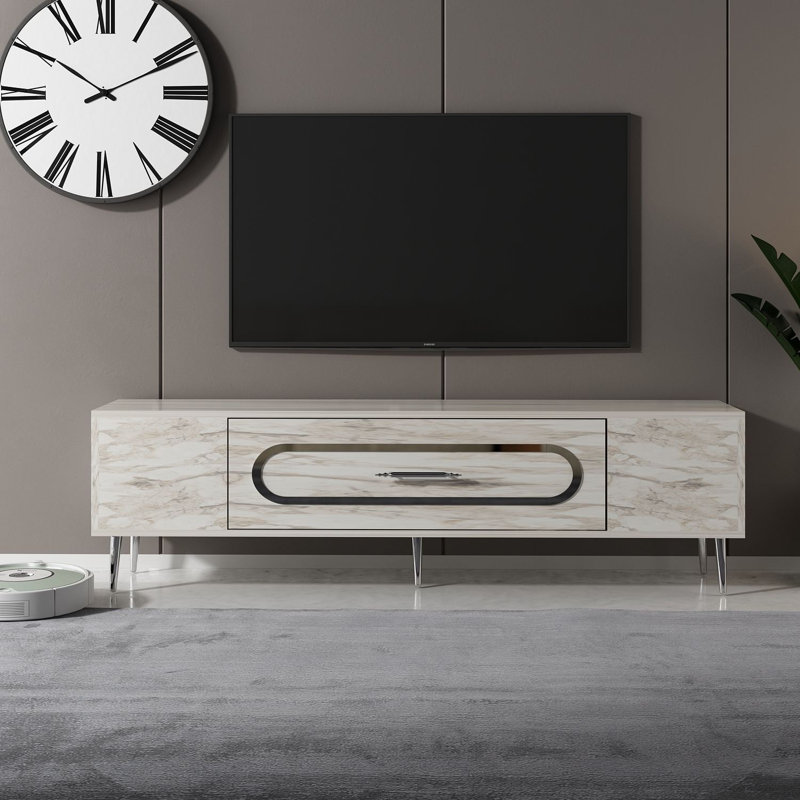 Olivia Unfinished TV Stand, Vintage White/Silver, 150cm