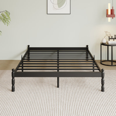 12"/14"/18" high black metal bed frame, non-slip mattress design, easy to assemble.