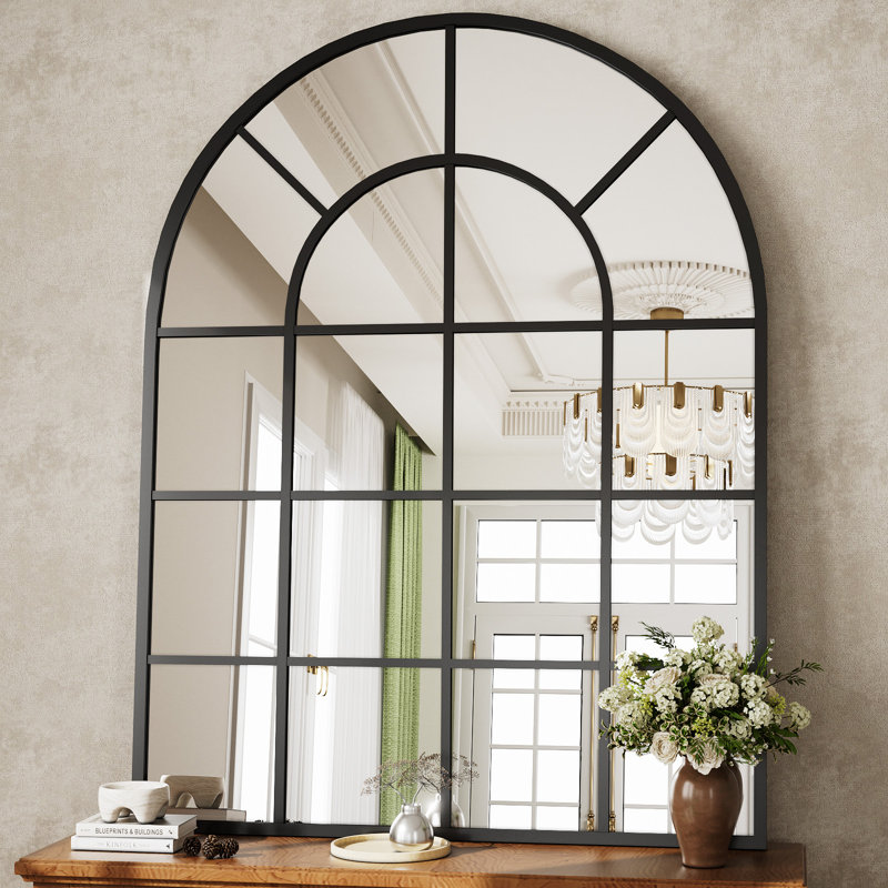 Elaine Arched Window Pane Wall Mirror, 40" x 30", Black