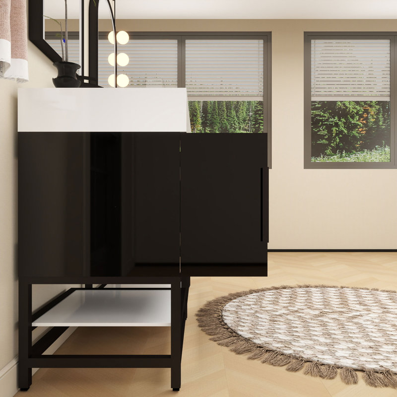 Meuble-lavabo sur pied simple 60 po Jessica, Gris brillant