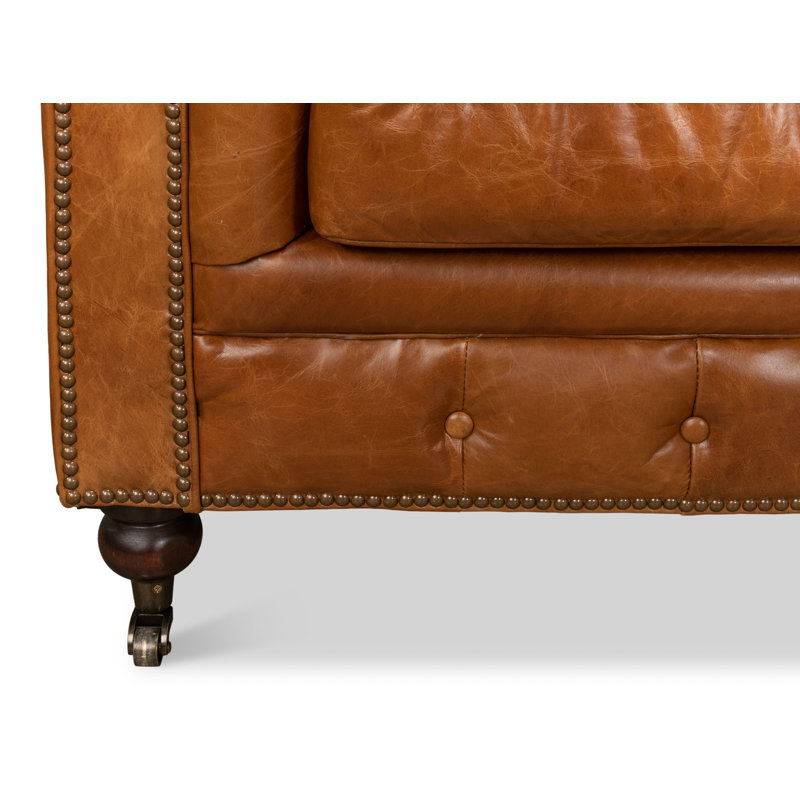 Carola Leather Sofa, Cuba Brown Genuine Leather