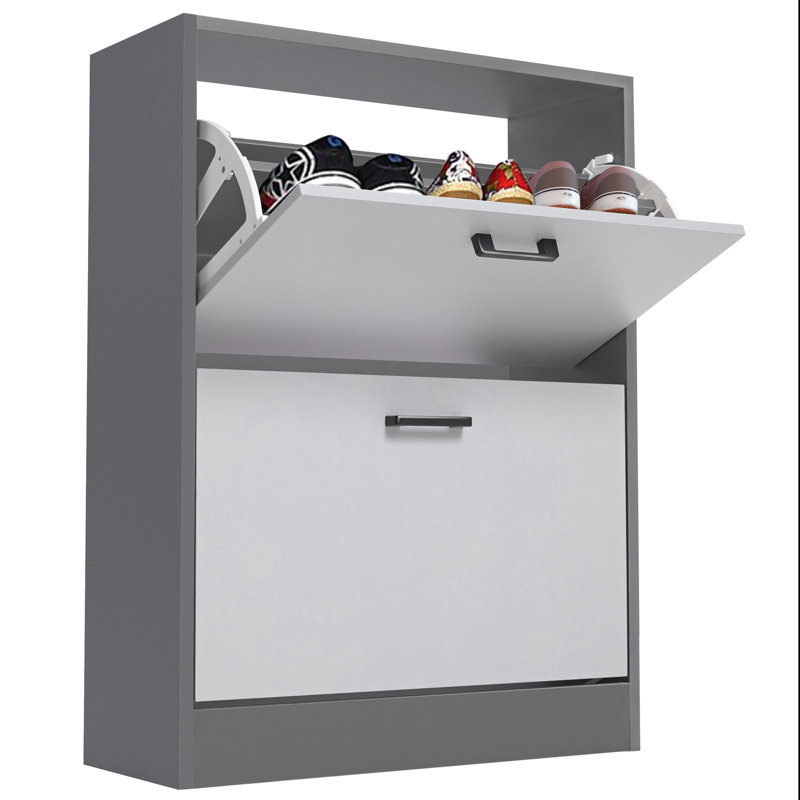 Blisswood 2 Drawer Shoe Storage Cabinet, Dark Grey/Silver Grey