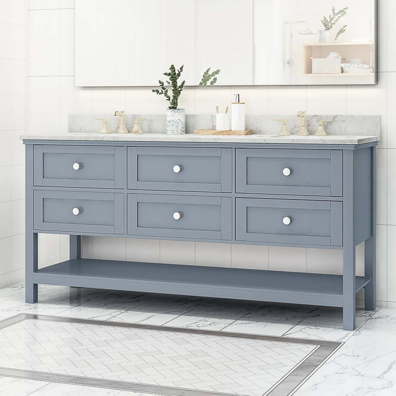 Meuble-lavabo double 73 po avec plateau en marbre Tambria, Gris