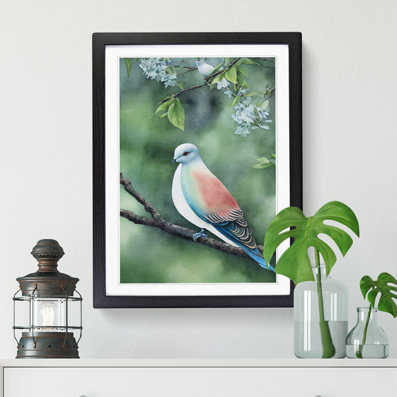 Watercolour Dove Bird Vol.1 - Single Picture Frame Print, 34cm H x 25cm W x 2cm D, Black