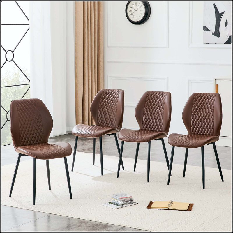 Chaise de salle à manger en polyuréthane matelassé brun - ensemble de 4